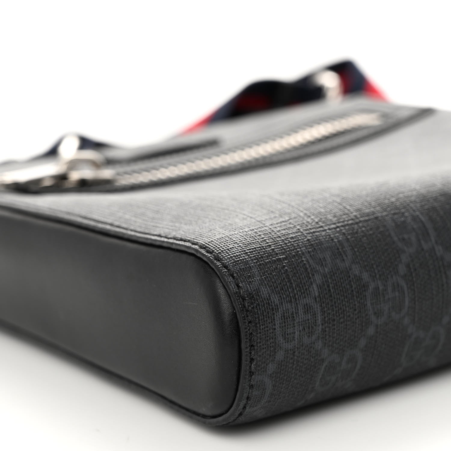 Gucci GG Supreme Monogram Web Small Flat Messenger Bag Black Grey 9 of 10