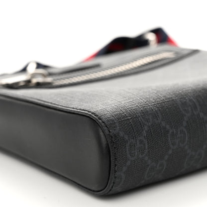 Gucci GG Supreme Monogram Web Small Flat Messenger Bag Black Grey 9 of 10