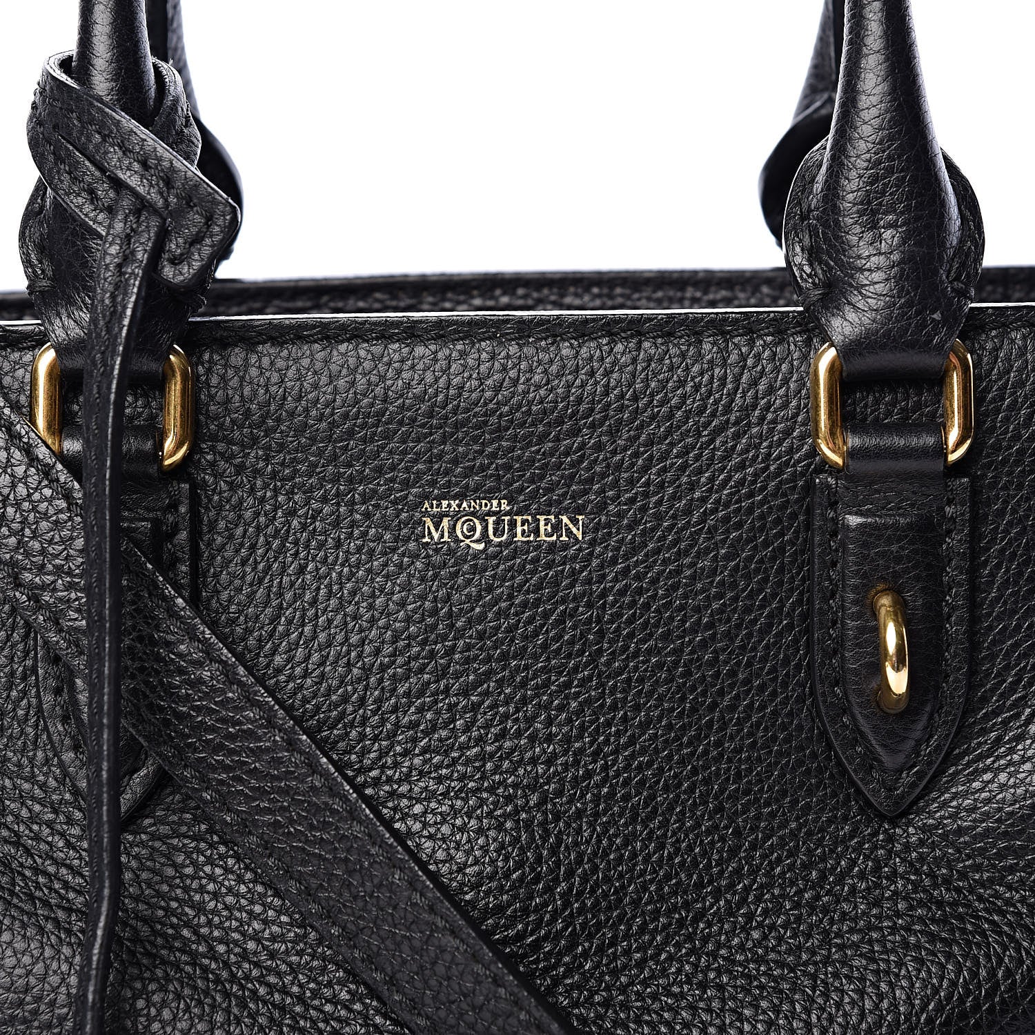 Alexander McQueen Pebbled Calfskin Small Skull Padlock Zip Around Tote Black 9 of 13