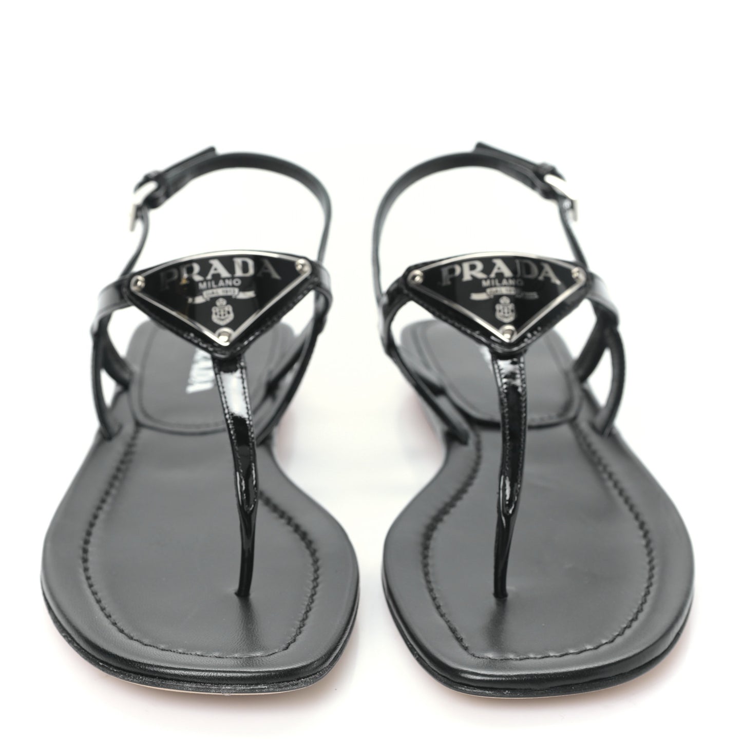 Vernice Metal Triangle Logo Slingback Flat Thong Sandals 38.5 Black