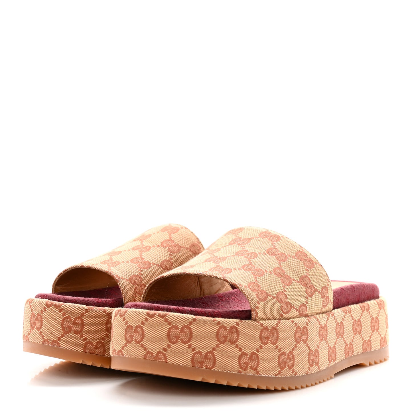 Canvas GG Monogram Angelina Platform Slide Sandals 38 Beige Ruggine