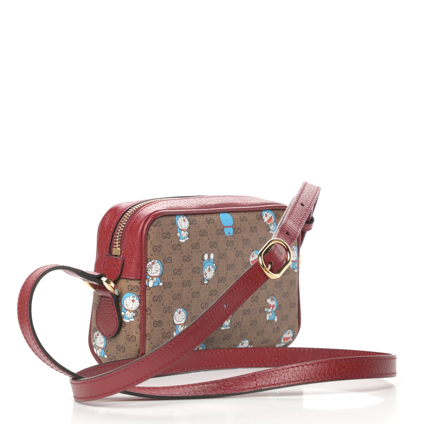 X DORAEMON Mini Vintage GG Supreme Monogram Camera Bag Beige Cherry Red