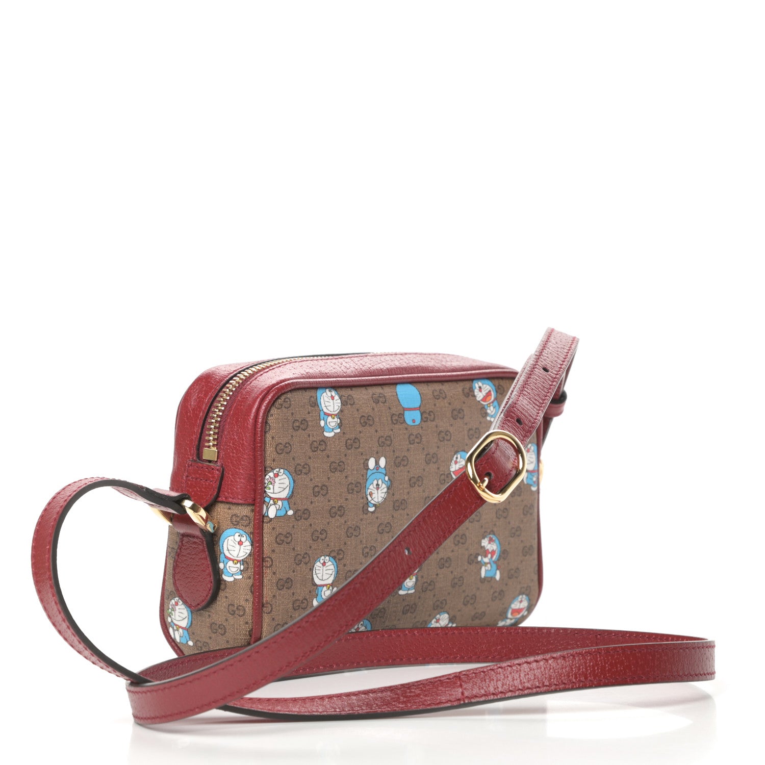 Gucci X DORAEMON Mini Vintage GG Supreme Monogram Camera Bag Beige Cherry Red 3 of 12