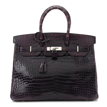 Hermes Shiny Porosus Crocodile Birkin 35 Prunoir 1 of 10