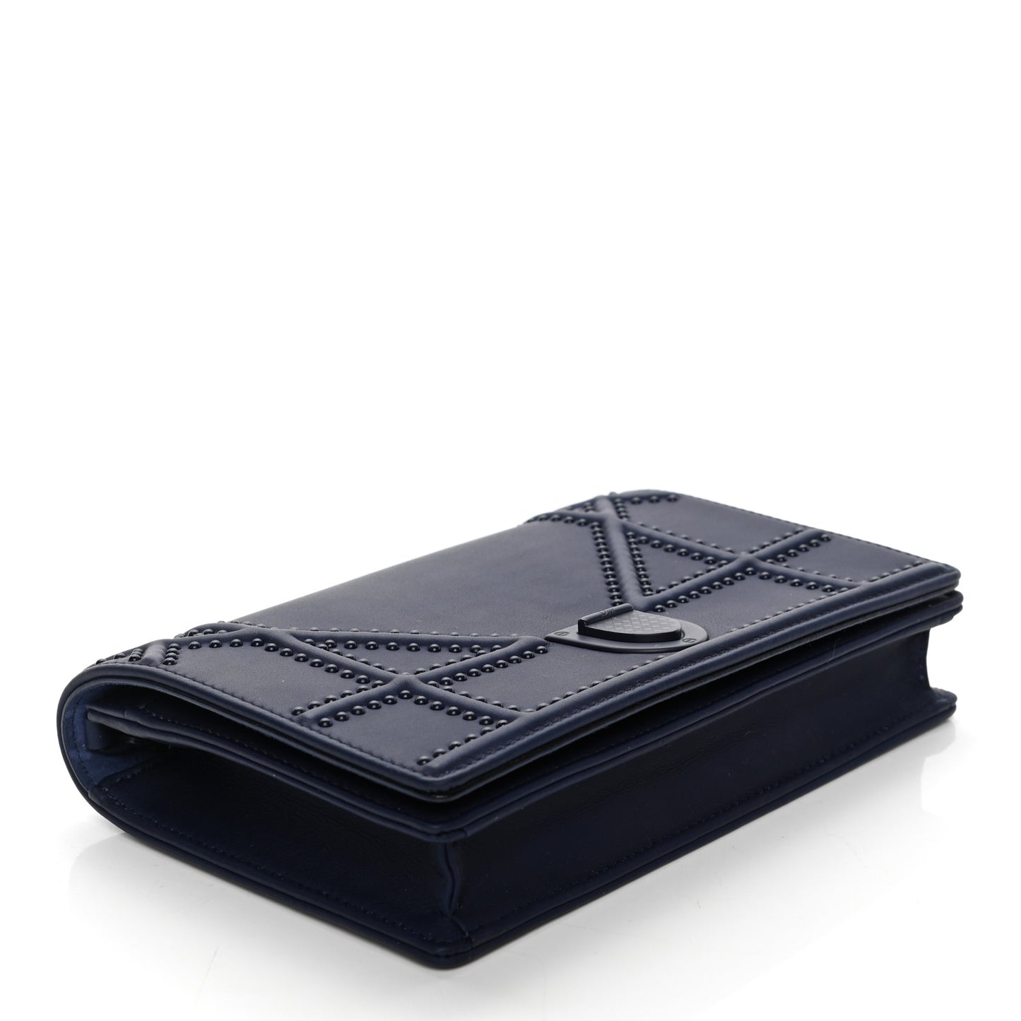 Ultra Matte Calfskin Studded Diorama Wallet on Chain Pouch Indigo
