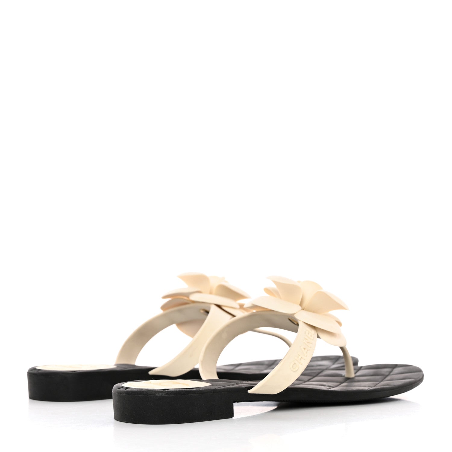 Chanel Jelly Quilted Camellia Thong Sandals 38 White Black 4 of 13