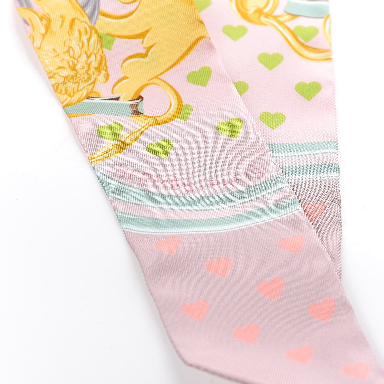 Hermes Silk Brides De Gala Love Twilly Parme Vert D Eau Vieux Rose 4 of 5