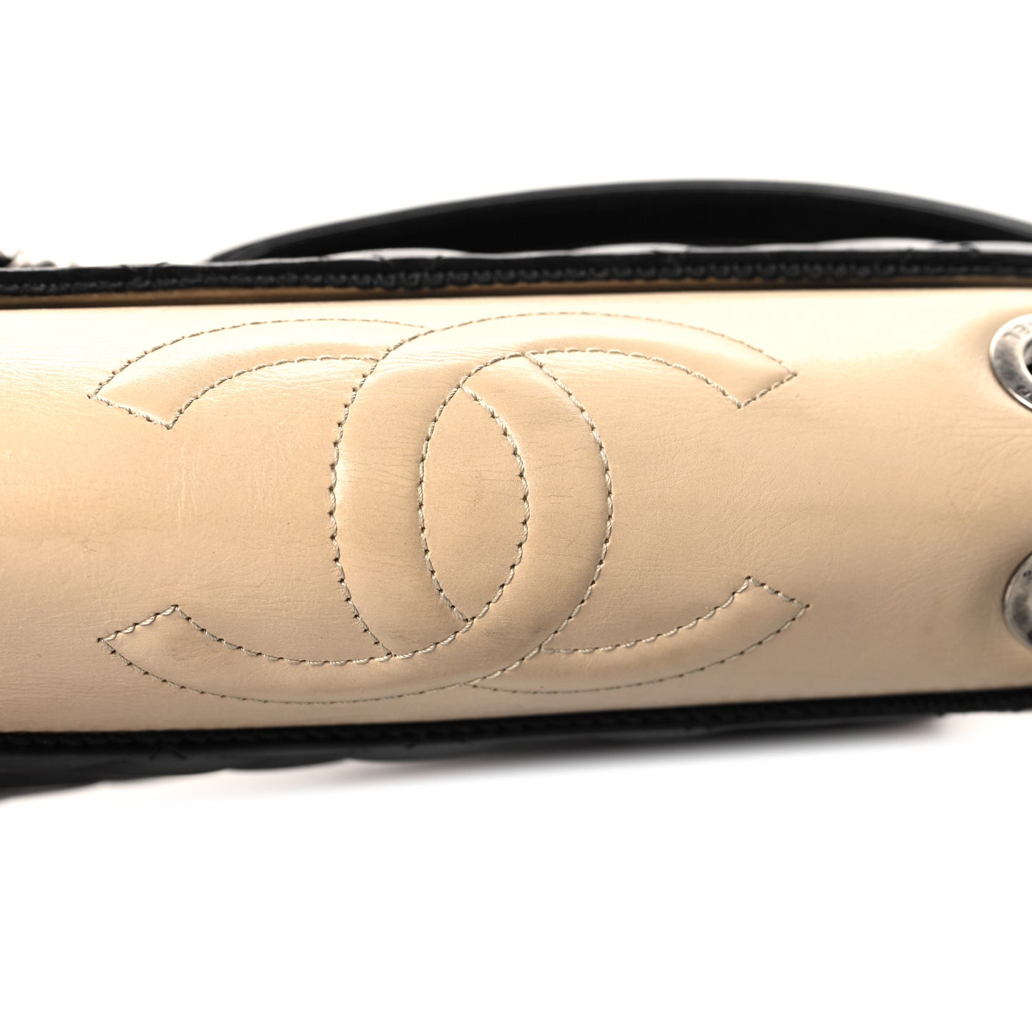 Calfskin Quilted Ballerine Flap Black Beige