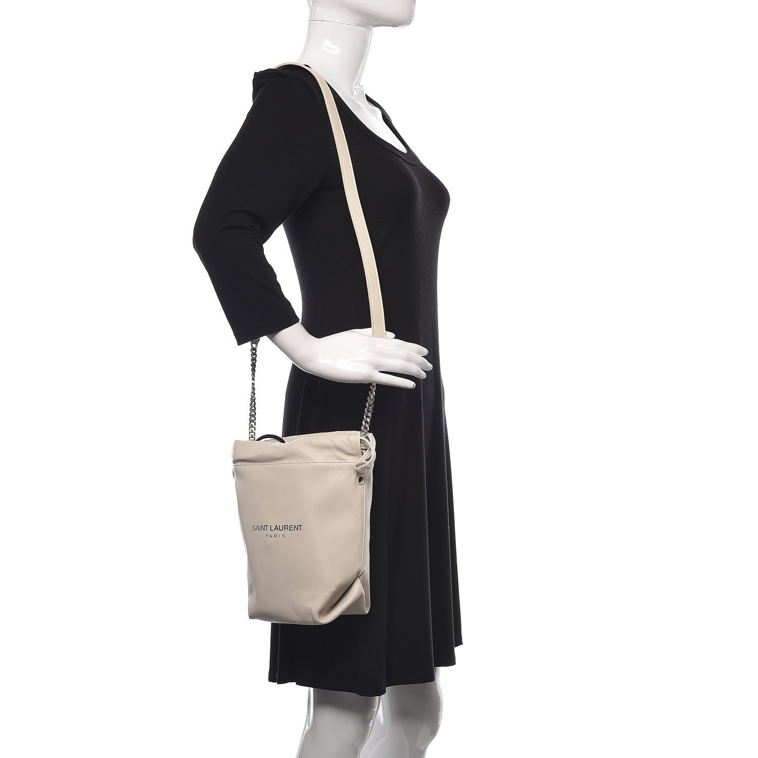 Saint Laurent Lambskin Small Teddy Bucket Bag White 2 of 10