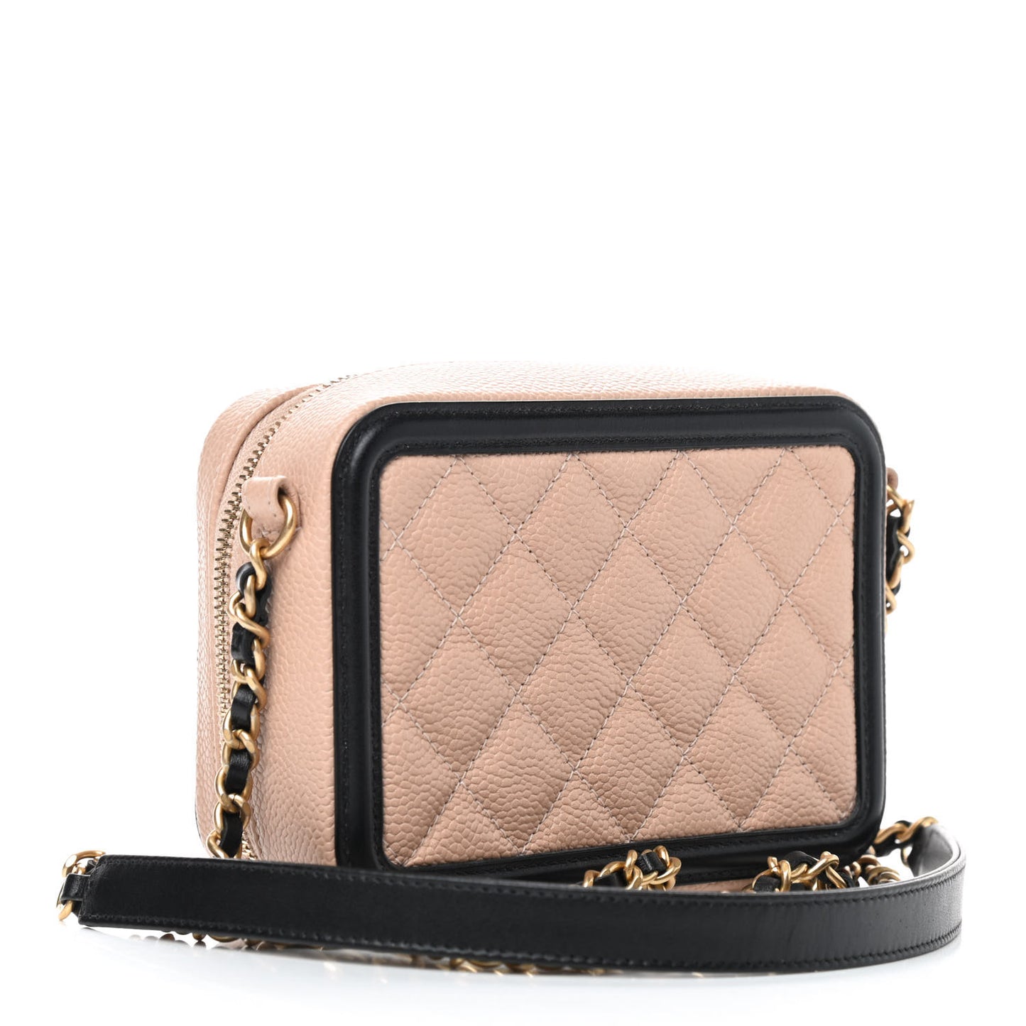 Caviar Quilted CC Filigree Vanity Clutch With Chain Beige Black