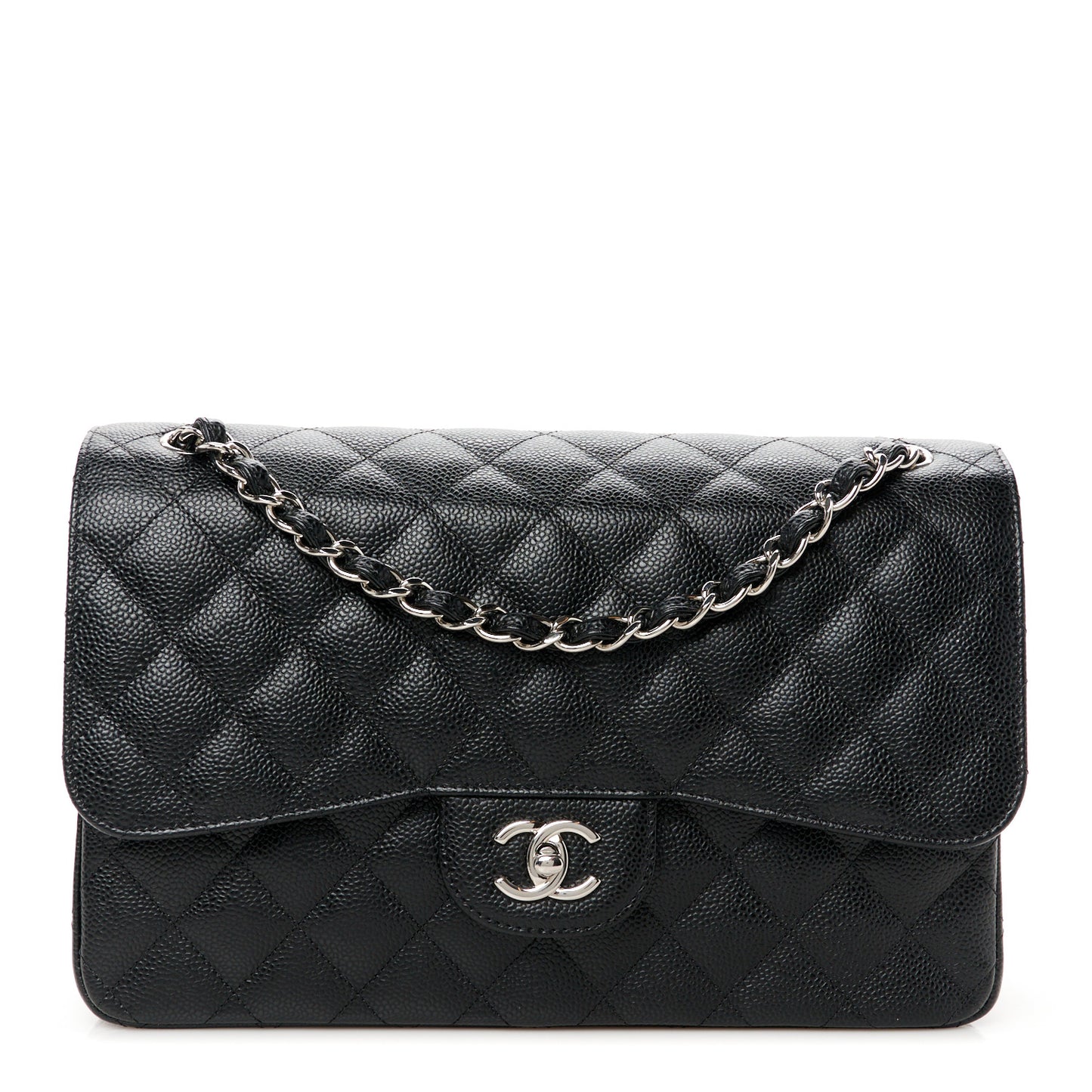 Caviar Quilted Jumbo Double Flap Black