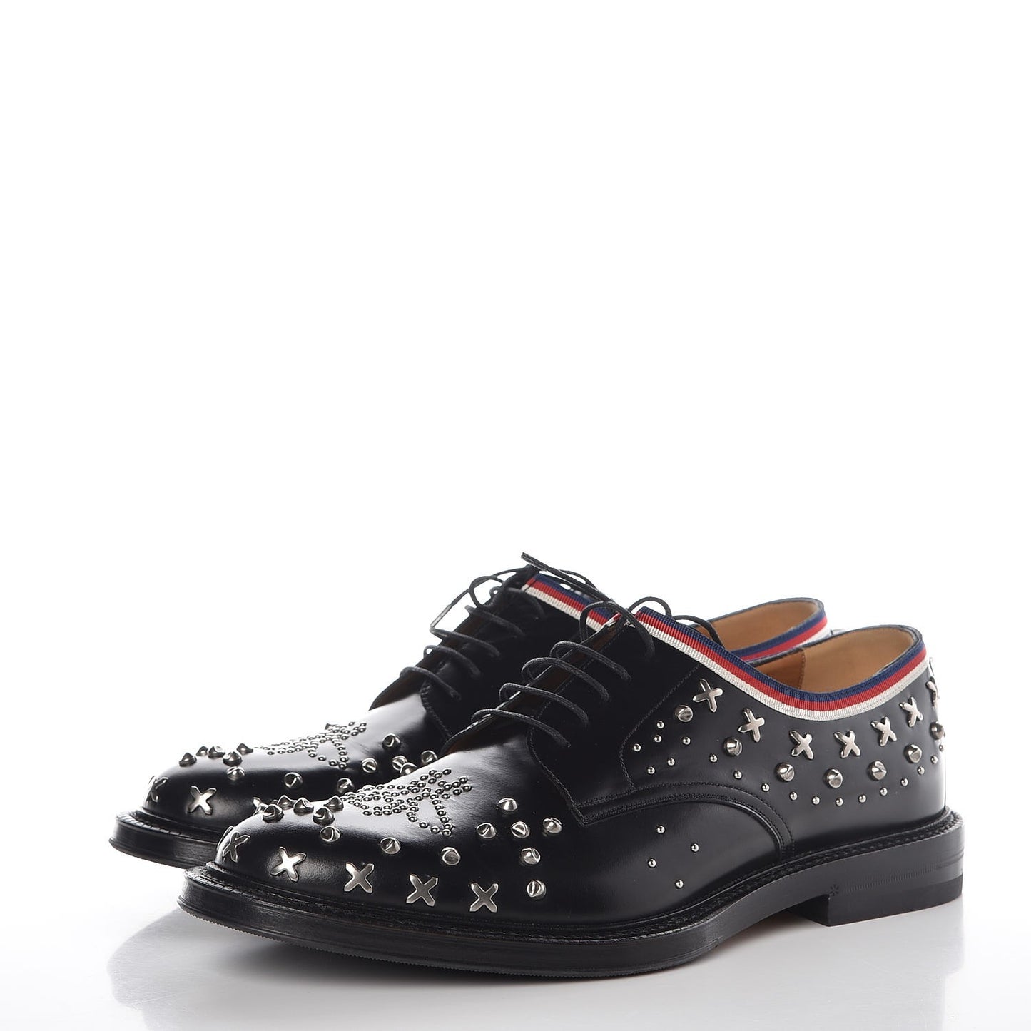 Calfskin Studded Mens Lace Up Loafers 8.5 Black