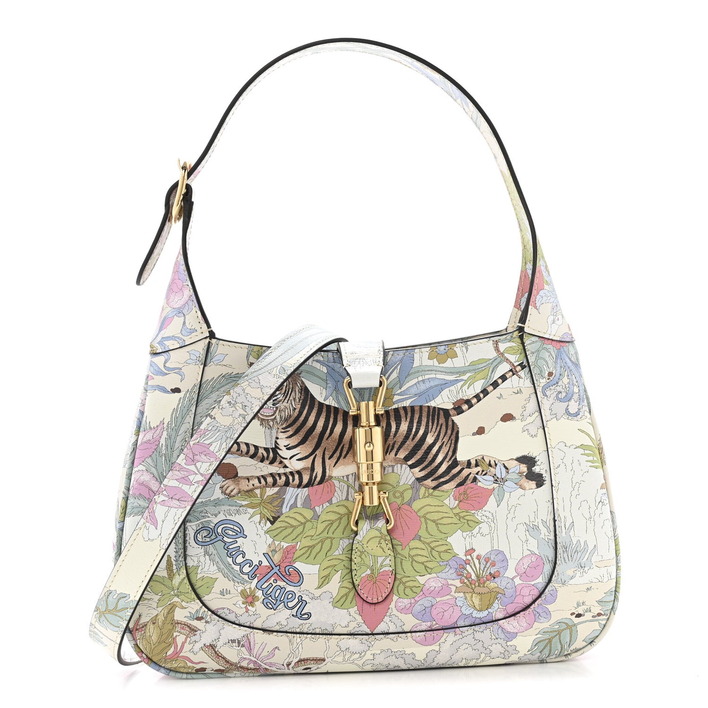 New Shangai Calfskin Tiger Savanah Small Jackie 1961 Hobo Chalky White Multicolor