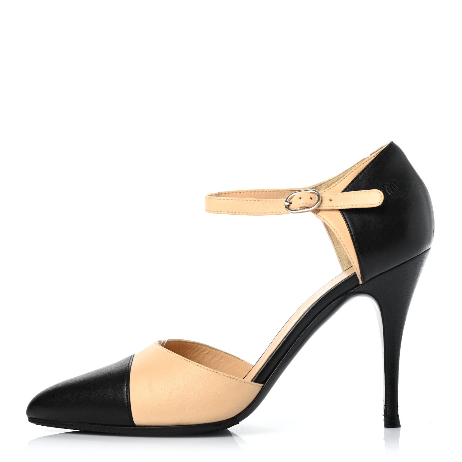 Chanel Lambskin Cap Toe CC Pumps 39 Beige Black 1 of 9