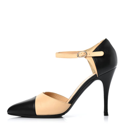 Chanel Lambskin Cap Toe CC Pumps 39 Beige Black 1 of 9