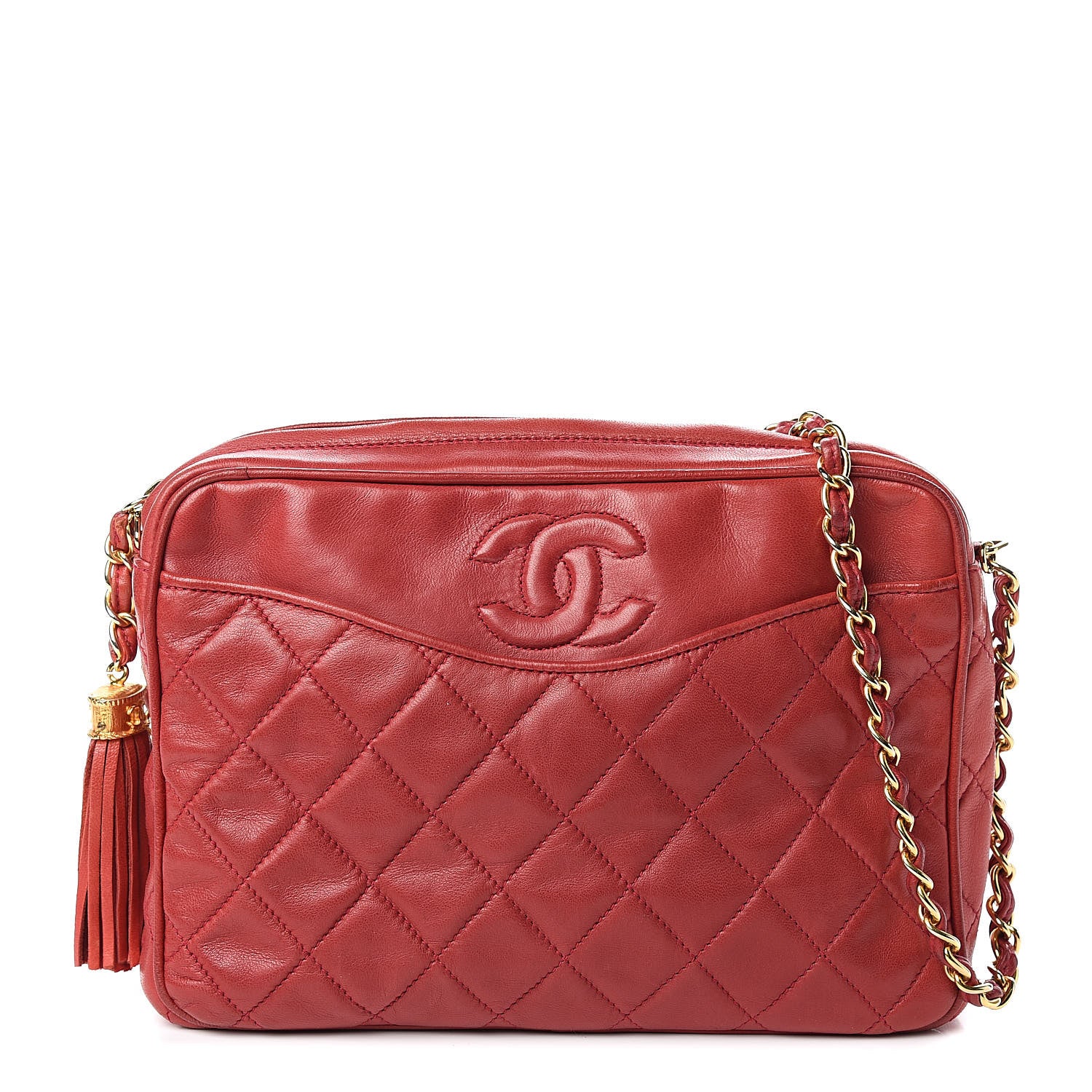Chanel Lambskin Quilted Tassel Camera Case Red 1 of 14