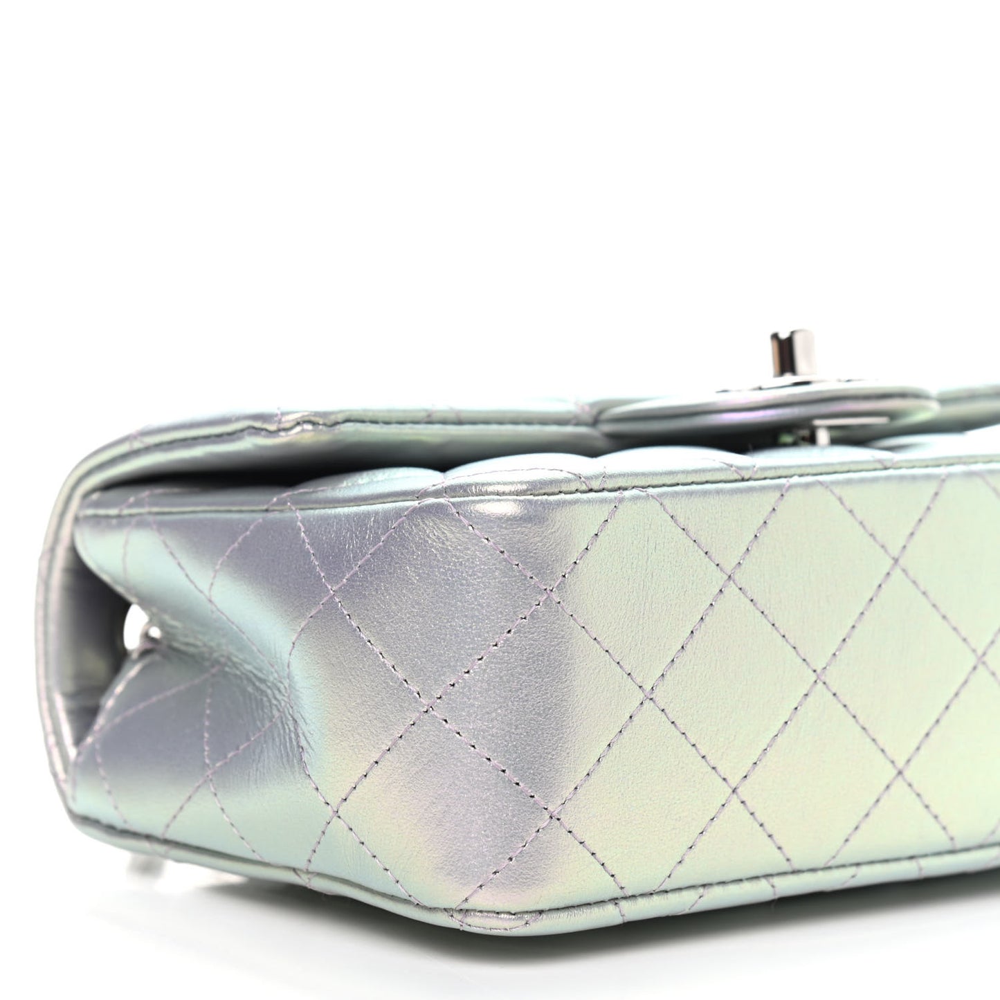 Iridescent Calfskin Quilted Mini Rectangular Flap Light Purple