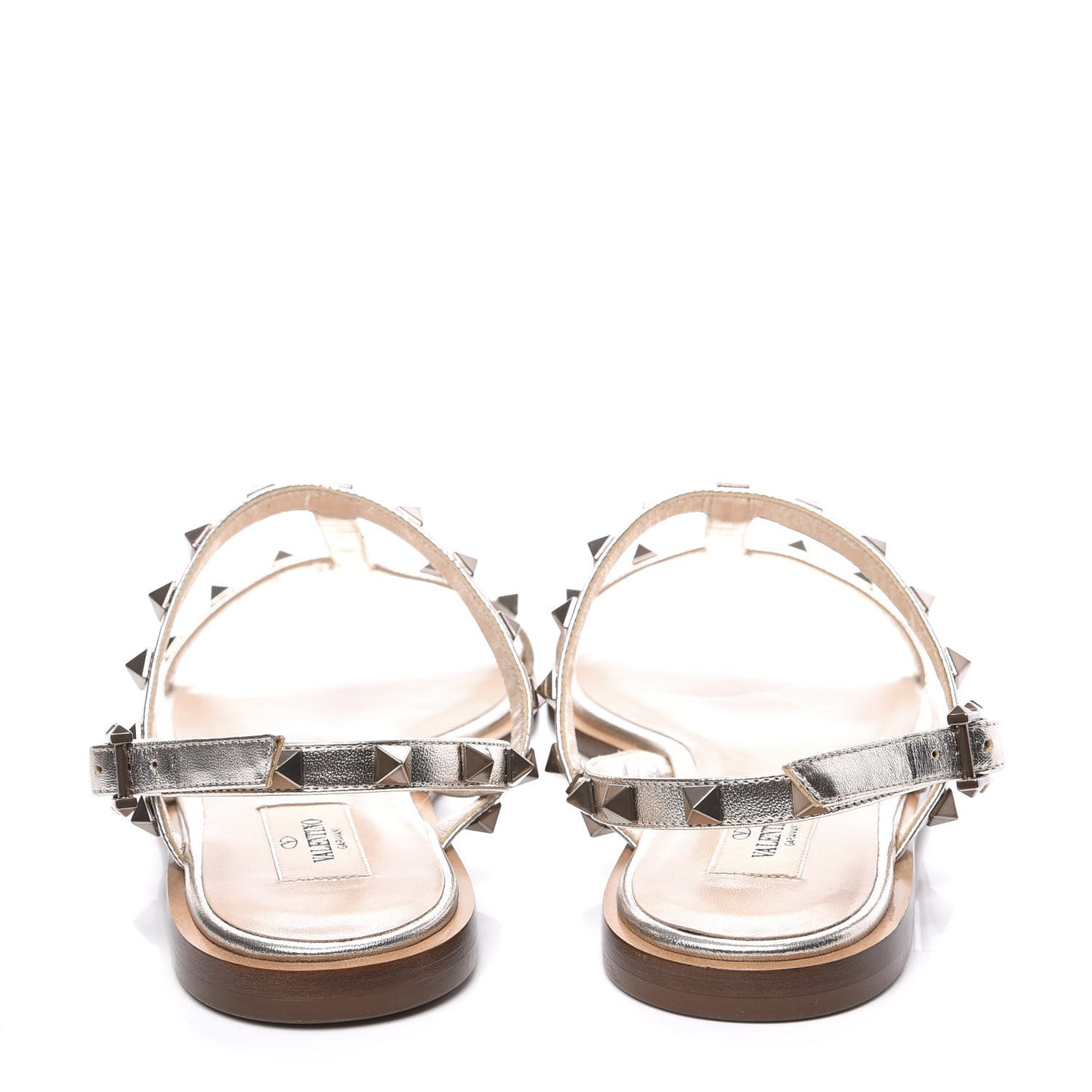 Metallic Nappa Rockstud T-Strap Slingback Flat Sandals 39.5 Skin