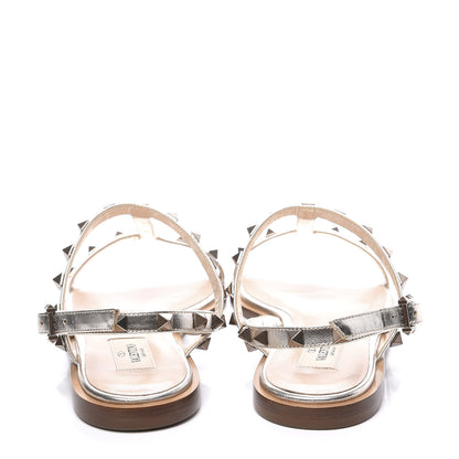 Valentino Garavani Metallic Nappa Rockstud T-Strap Slingback Flat Sandals 39.5 Skin 7 of 10