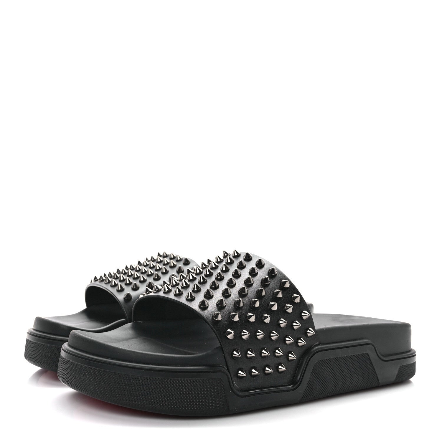 Christian Louboutin Calfskin Studded Mens Pool Fun Platform Flat Slide Sandals 43 Black 3 of 8