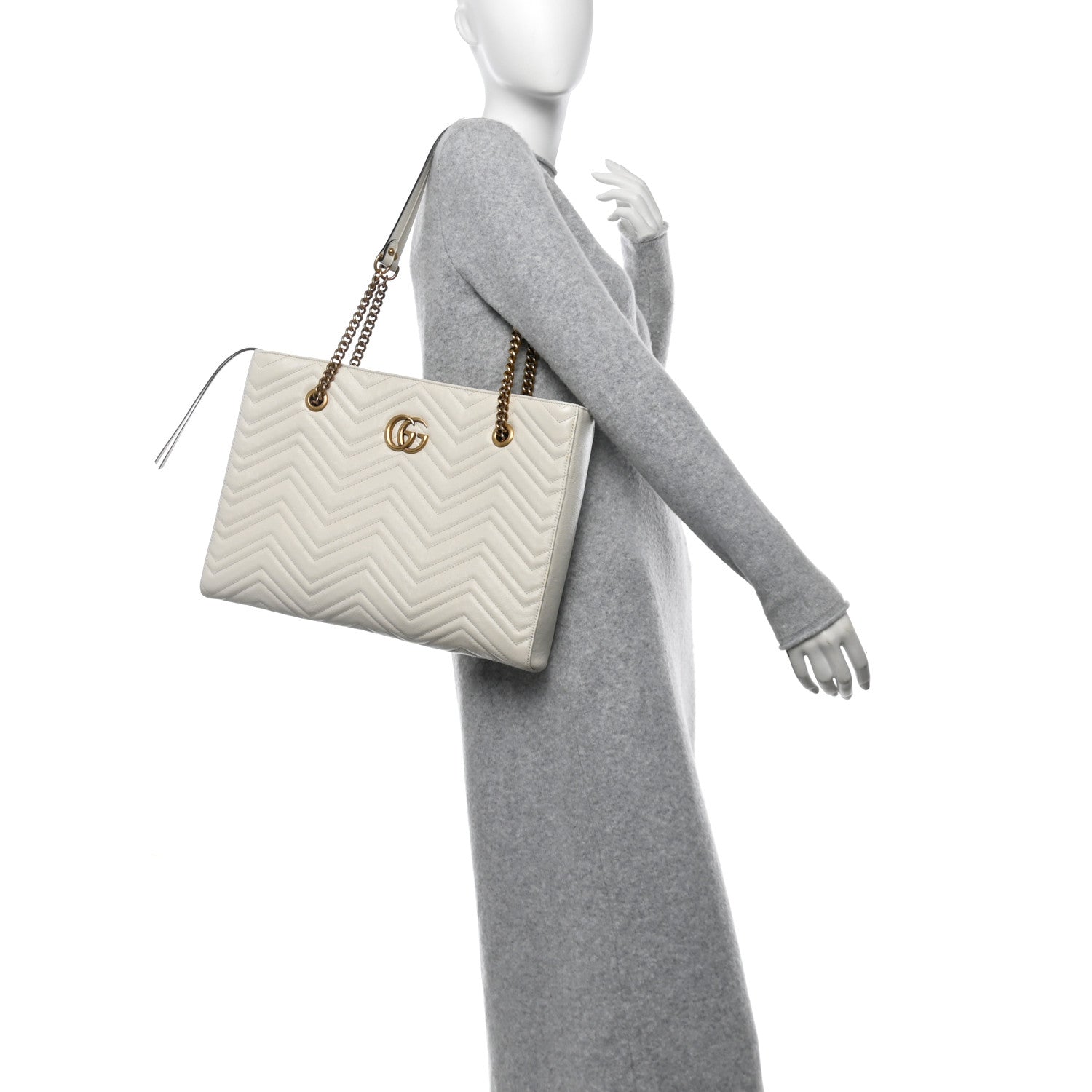 Gucci Vintage Calfskin Matelasse Medium GG Marmont Slim Tote White 2 of 10