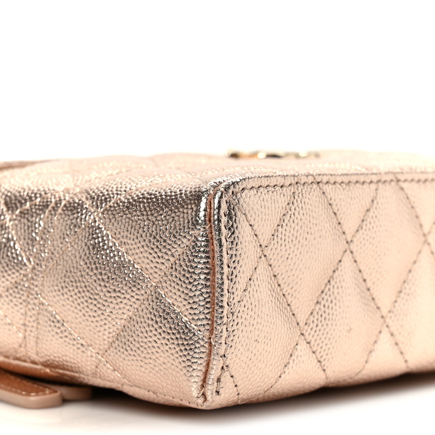 Metallic Caviar Quilted Trendy Handle Slim Vanity Copper