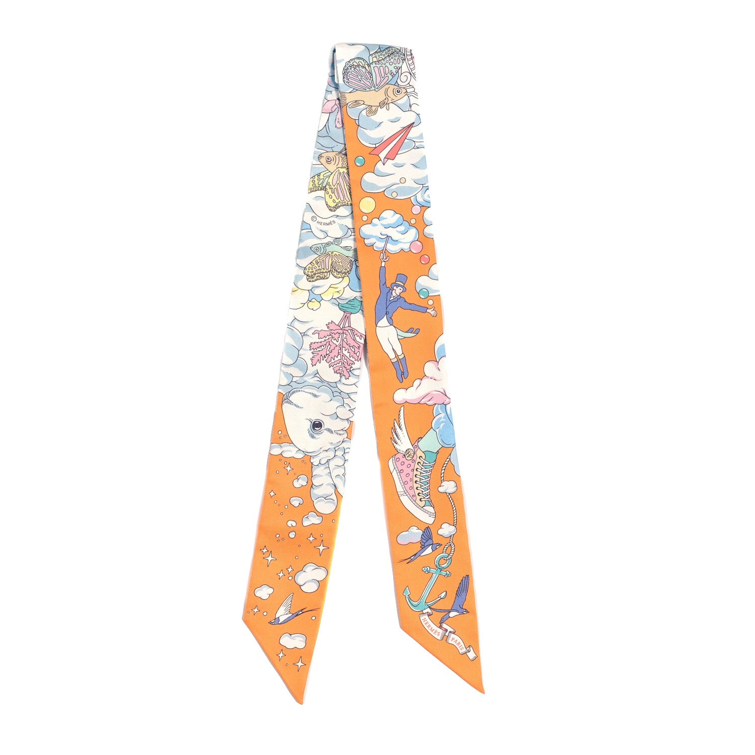 Hermes Silk Sur Mon Nuage Twilly Abricot Bleu Multicolor 2 of 4