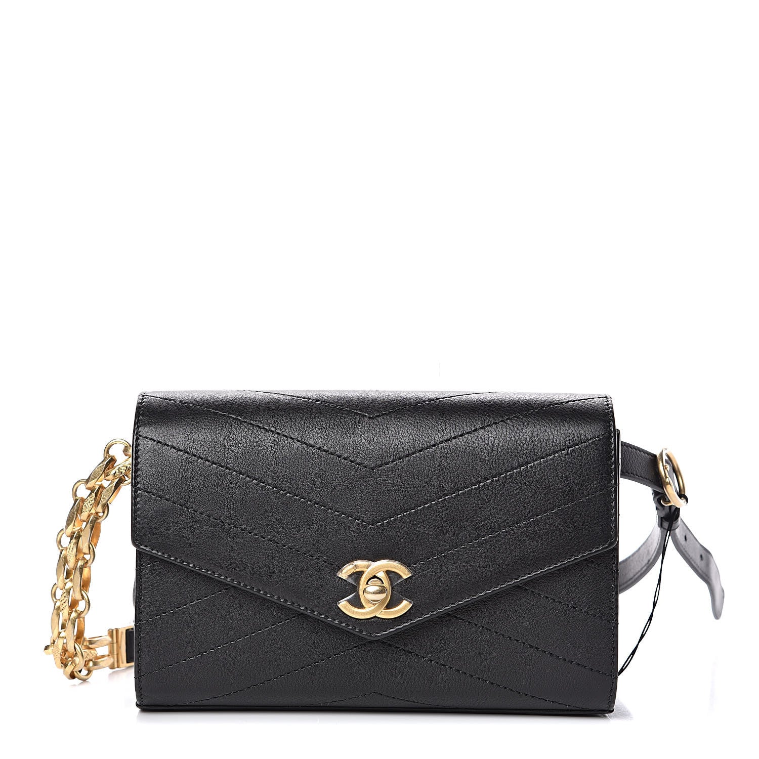 Chanel Calfskin Chevron Stitched Coco Waist Bag Black 1 of 11