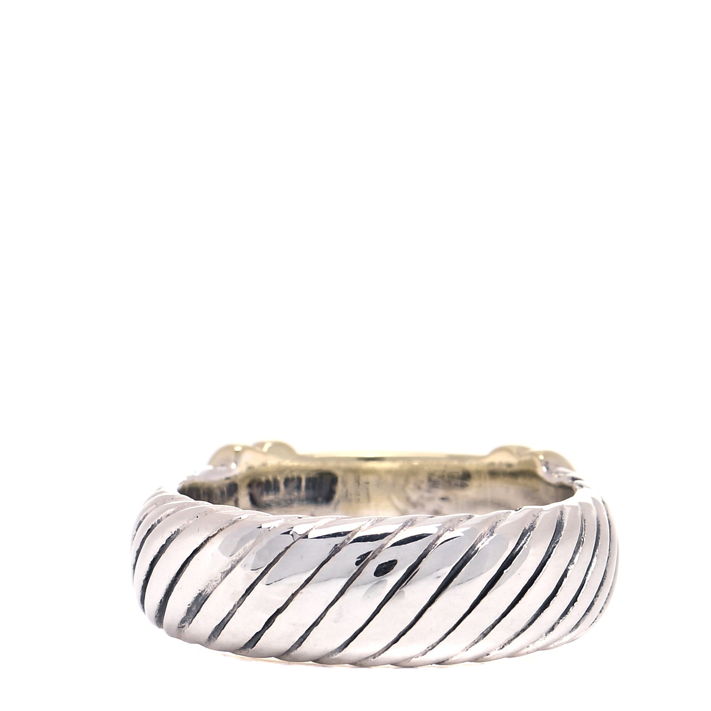 Sterling Silver 18K Yellow Gold Diamond 8mm Metro Cable Ring 49 5
