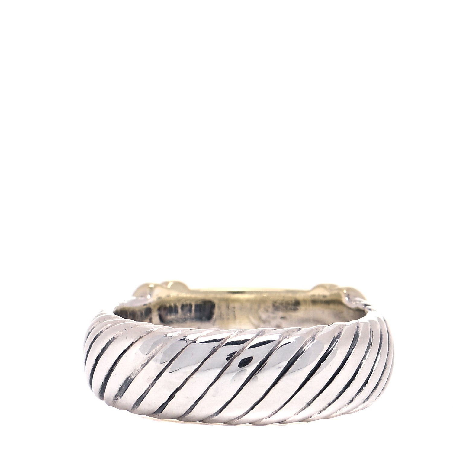 David Yurman Sterling Silver 18K Yellow Gold Diamond 8mm Metro Cable Ring 49 5 3 of 4