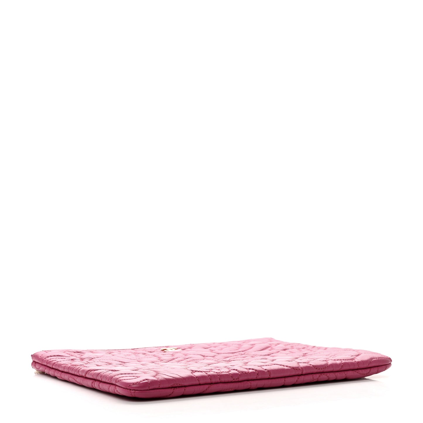 Lambskin Camellia Embossed Medium Cosmetic Case Fuchsia