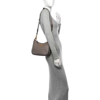 Prada Vitello Phenix Zippered Messenger Hobo Argilla 2 of 13
