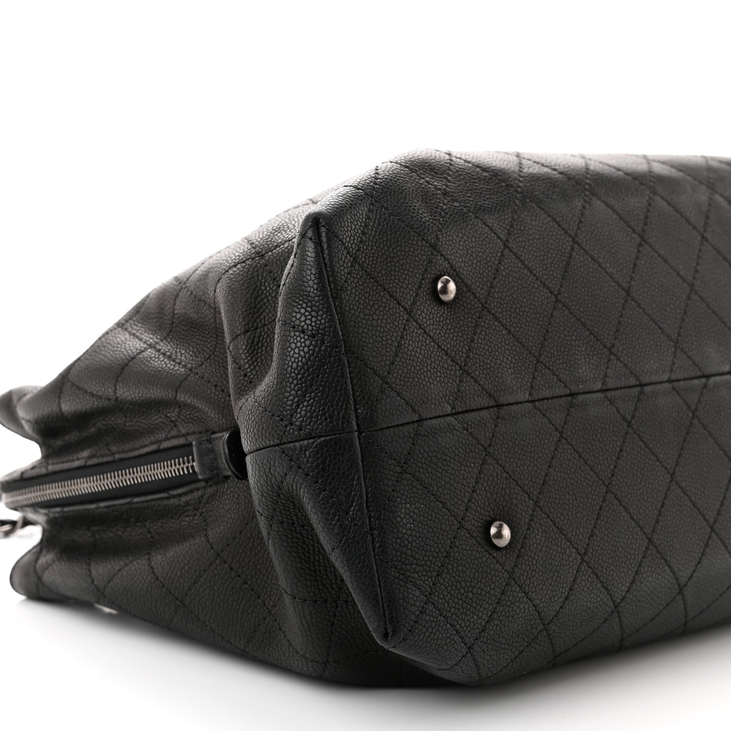 Grained Vegetal Calfskin Stitched Shopping Tote Black