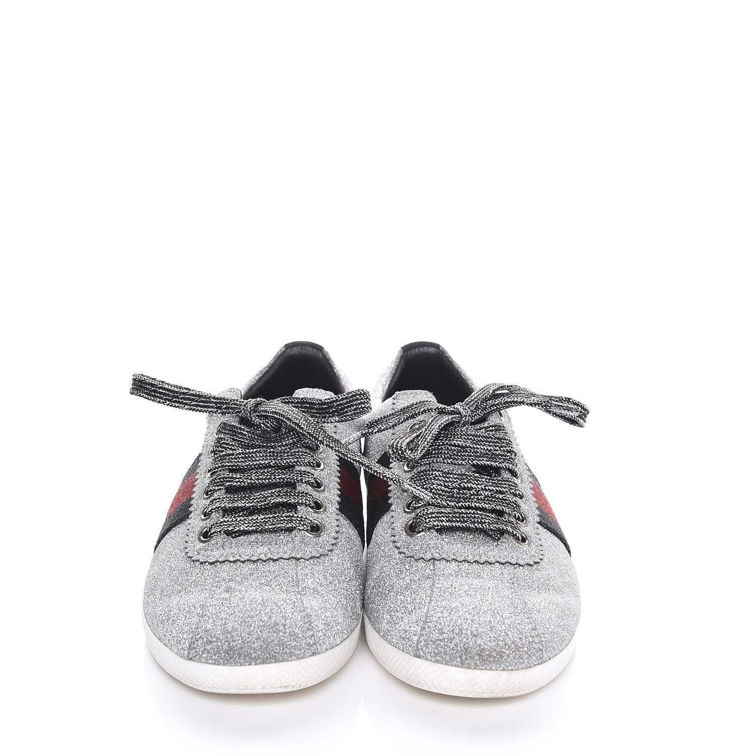 Gucci Glitter Fabric Studded Web Sneakers 36.5 Silver 2 of 10