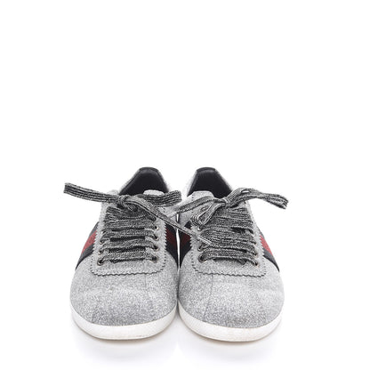 Gucci Glitter Fabric Studded Web Sneakers 36.5 Silver 2 of 10