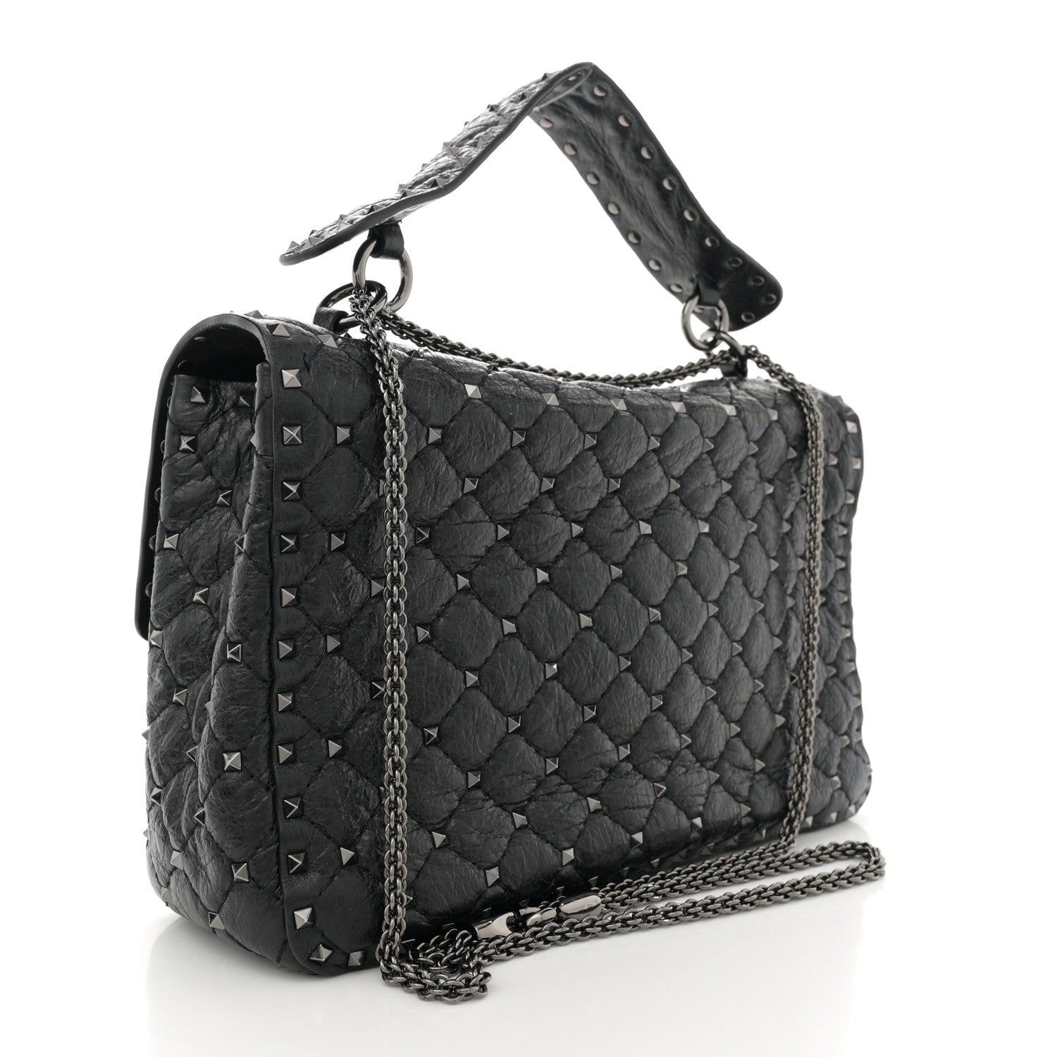 Valentino Garavani Craquele Nappa Large Rockstud Spike Shoulder Bag Black 3 of 11