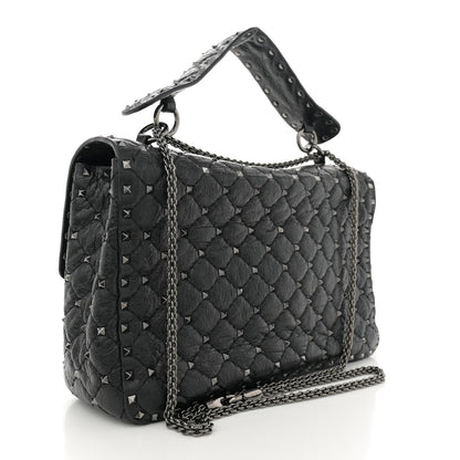 Valentino Garavani Craquele Nappa Large Rockstud Spike Shoulder Bag Black 3 of 11
