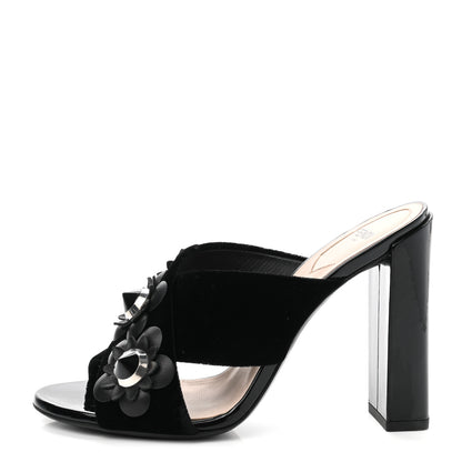 Fendi Patent Velvet Flowerland Studded Elsa Sandals 37 Black 1 of 8