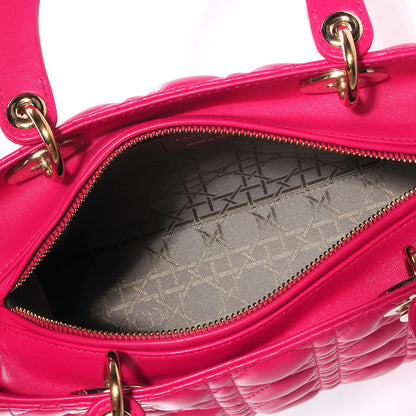 Christian Dior Lambskin Cannage Medium Lady Dior Hot Pink 5 of 9