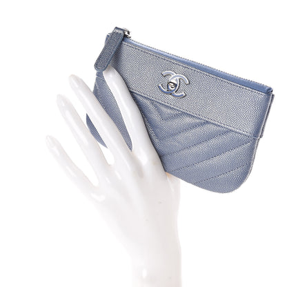 Chanel Metallic Caviar Chevron Quilted Small Vintage Mademoiselle Cosmetic Case Blue 2 of 7