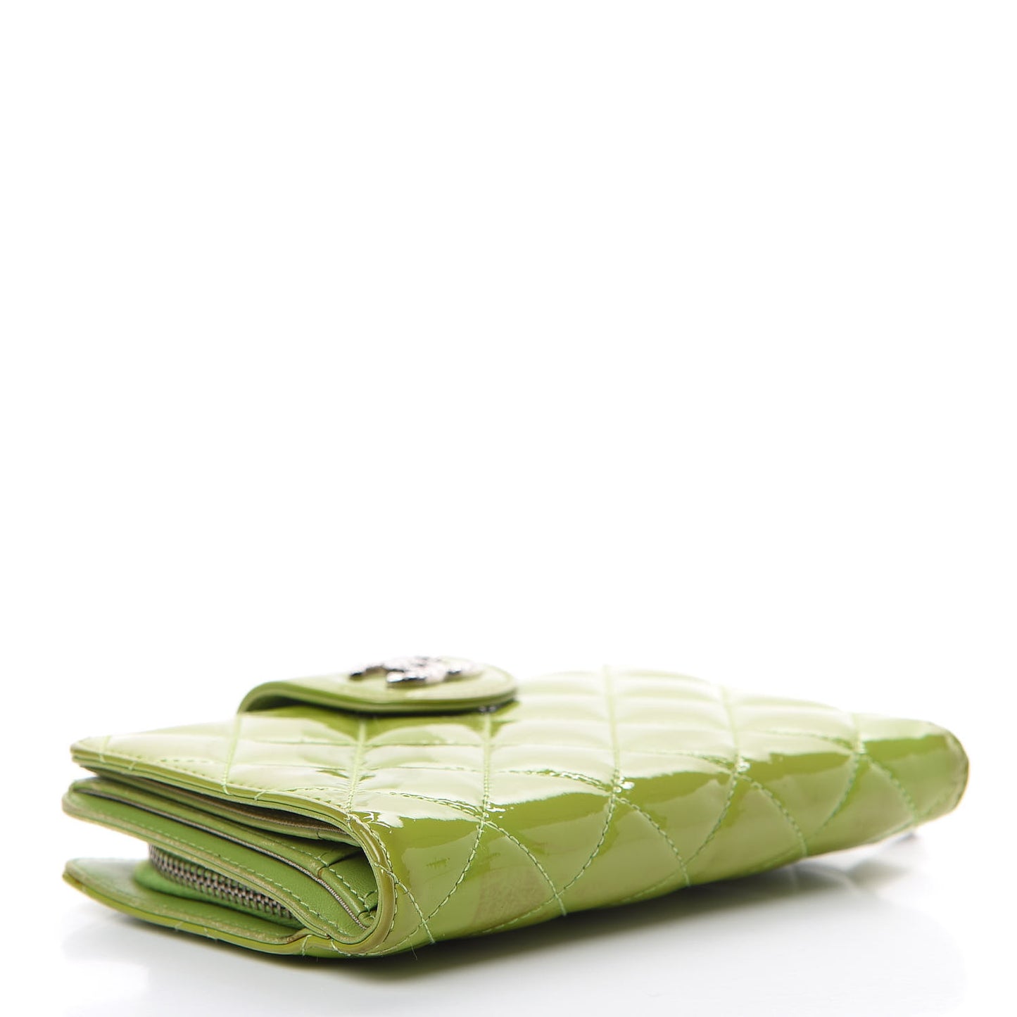 Patent Quilted Brilliant Zipped Pocket Wallet Green