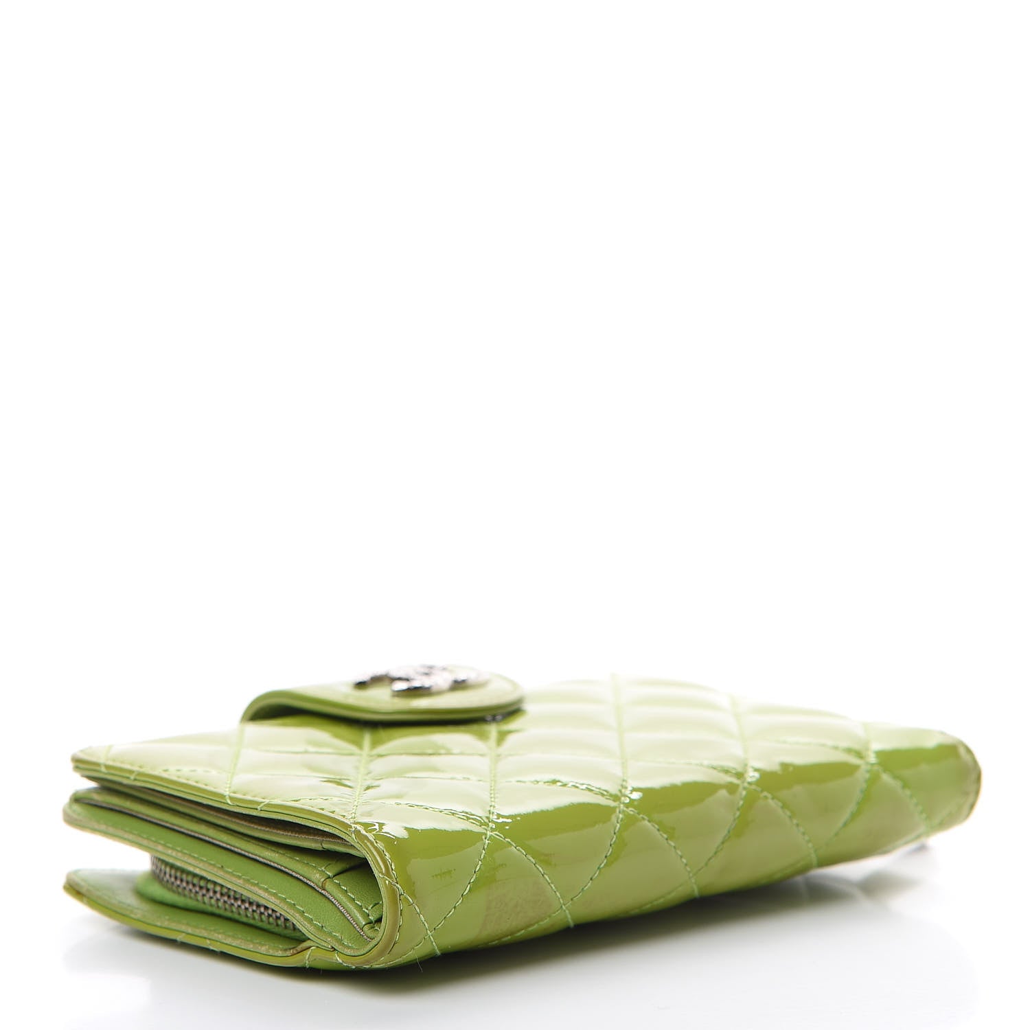 Chanel Patent Quilted Brilliant Zipped Pocket Wallet Green 3 of 18