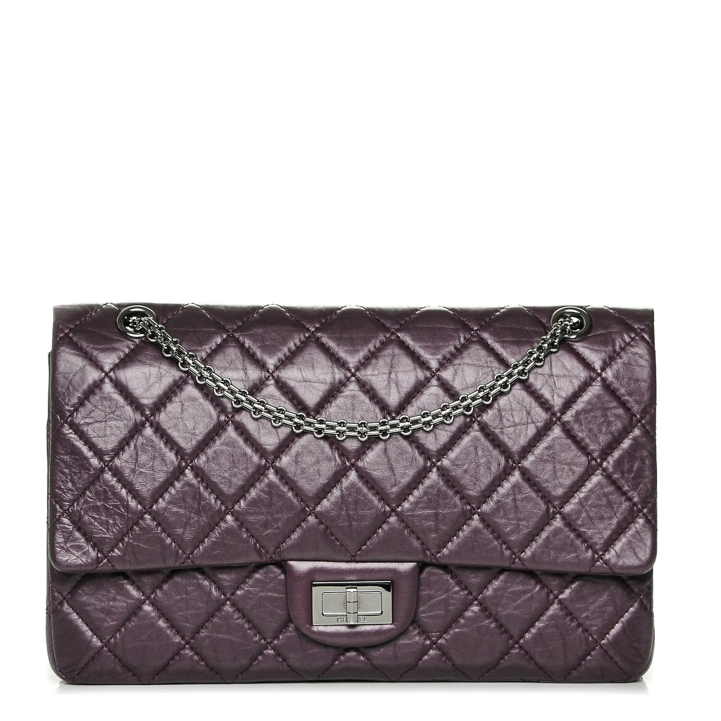 Metallic Calfskin Quilted 2.55 Reissue 227 Flap Plum