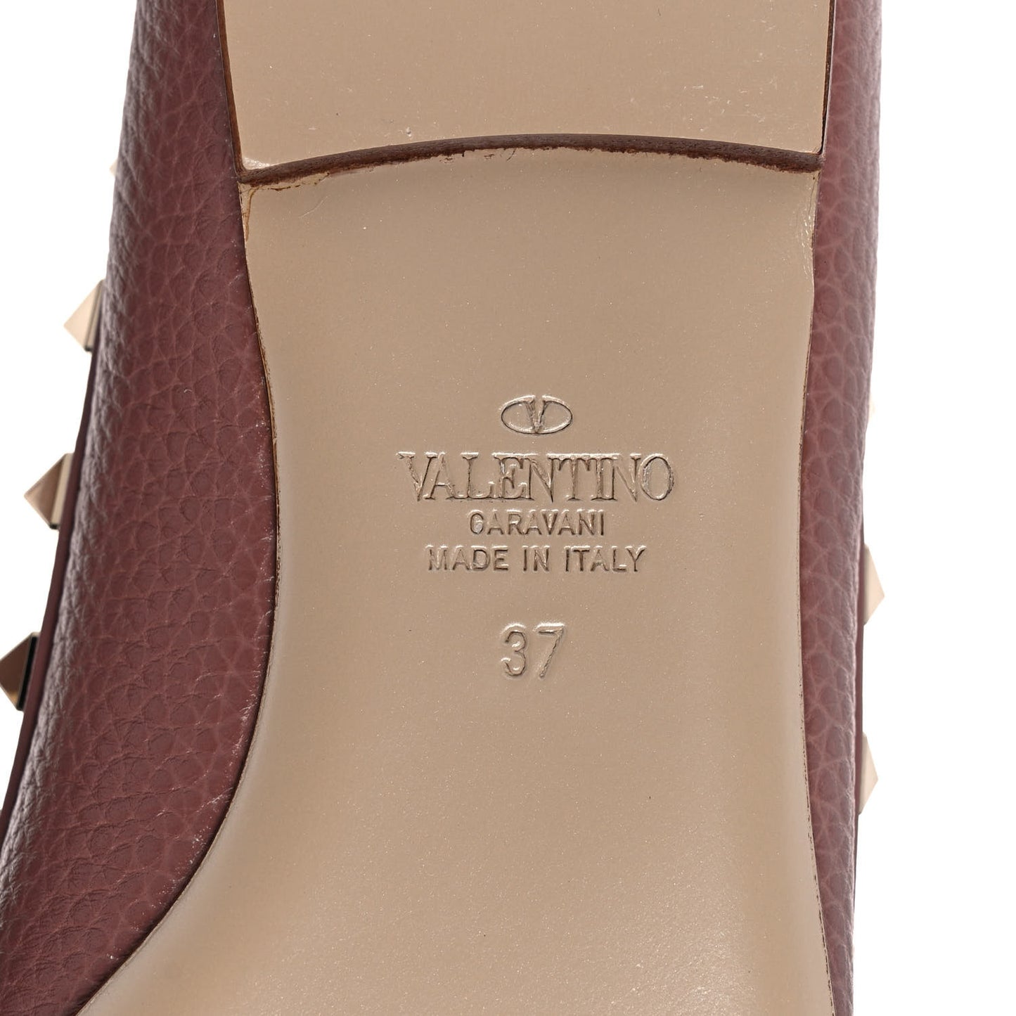 Pebbled Calfskin Rockstud Ballerina Flats 37 Dark Nude