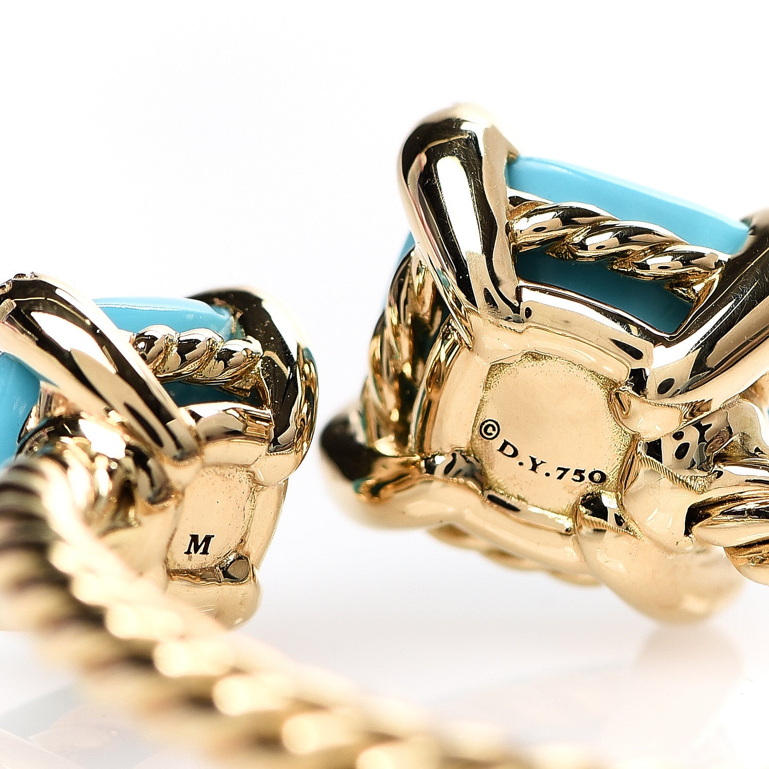 David Yurman 18K Yellow Gold Diamond Turquoise Chatelaine Bypass Ring 50 5.5 4 of 4
