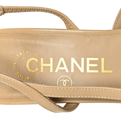Chanel Goatskin Grosgrain Cap Toe CC Slingback Pumps 37 Beige Black 7 of 11