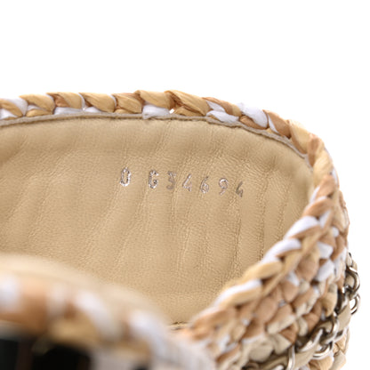 Chanel Raffia Lambskin Woven Chain CC Toe Ring Sandals 38 Beige White 8 of 9