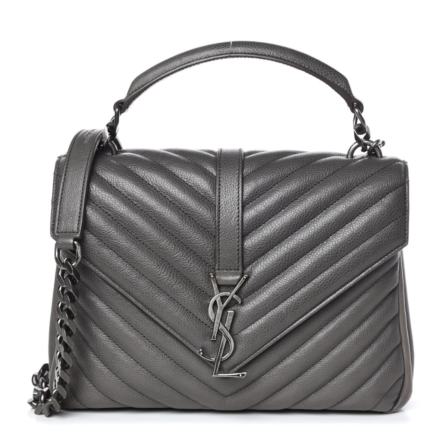 Saint Laurent Sheepskin Matelasse Chevron Monogram Medium College Bag Light Coal 1 of 10