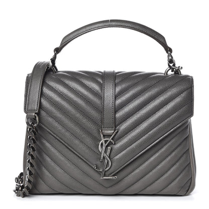 Saint Laurent Sheepskin Matelasse Chevron Monogram Medium College Bag Light Coal 1 of 10