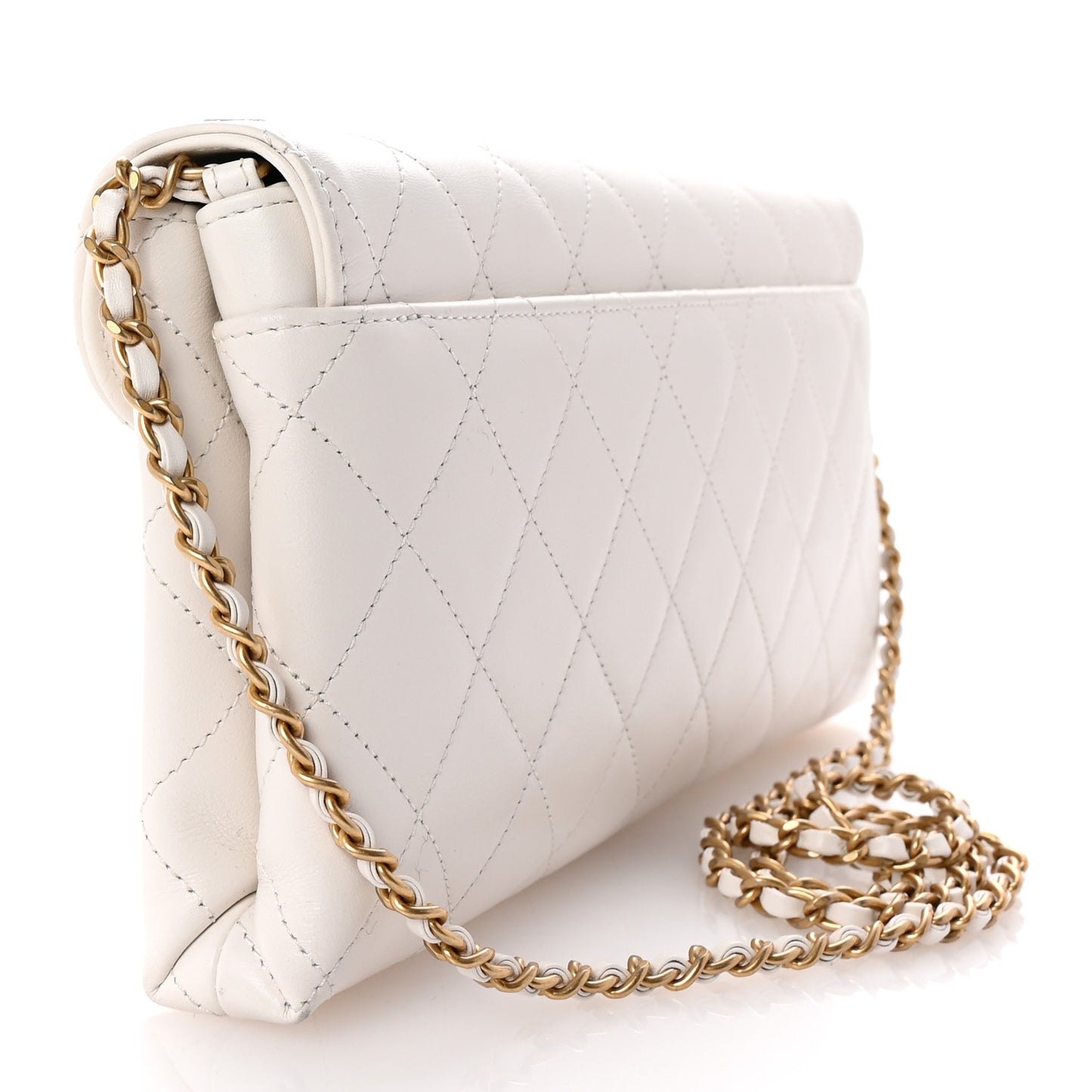 Calfskin Quilted Enchained Clutch White